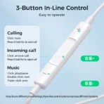 JR-EW01 3.5MM Wired Series Half In-Ear Wired Earphones white/black - Image 2