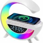 AN-2304 Speaker with Night Light - Bluetooth - Wireless Charging & Alarm Clock All in One LED Table Lamp for Bedroom - Living Room - Office Choice, White