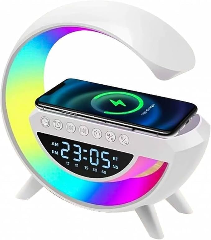 51gnaXpA2BL._AC_ AN-2304 Speaker with Night Light - Bluetooth - Wireless Charging & Alarm Clock All in One LED Table Lamp for Bedroom - Living Room - Office Choice, White - Image 1