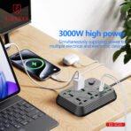 EARLDOM 3000W Office Home EU Plug Socket 2M Power Strip Extension with 2PD 4 USB Ports 4 Power Strip with Overload Protector - Image 3
