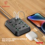 EARLDOM 3000W Office Home EU Plug Socket 2M Power Strip Extension with 2PD 4 USB Ports 4 Power Strip with Overload Protector - Image 2