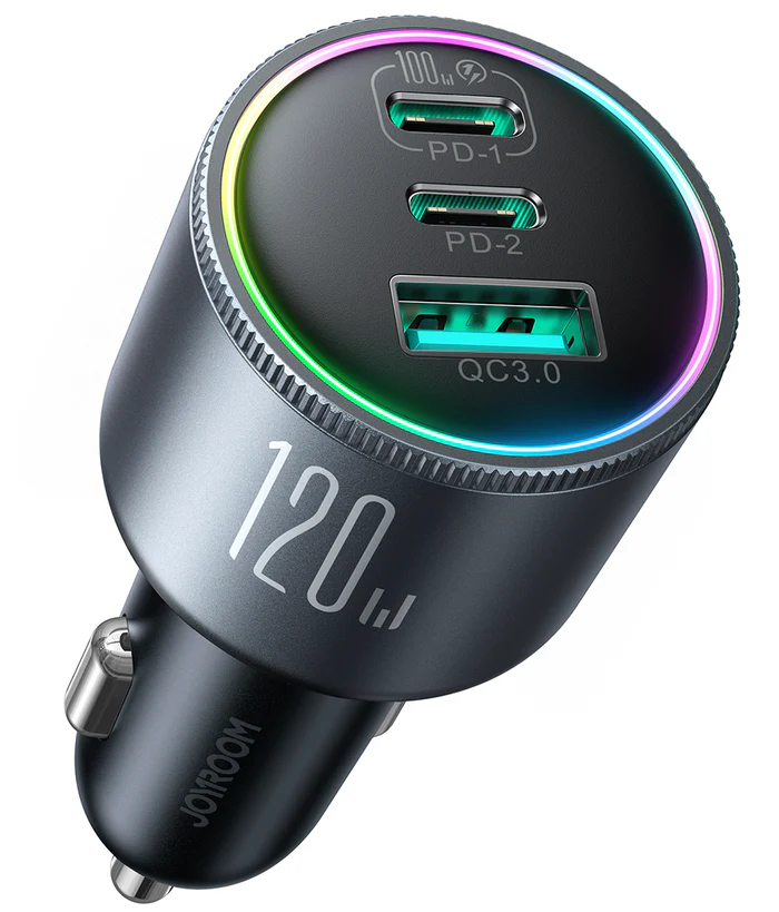 JR-CCN07120W3-PortCarCharger-B2B-Mike_4 JR-CCN07 120W 3-Port (2PD+1QC3.0) Car Charger-Dark Gray - Image 1