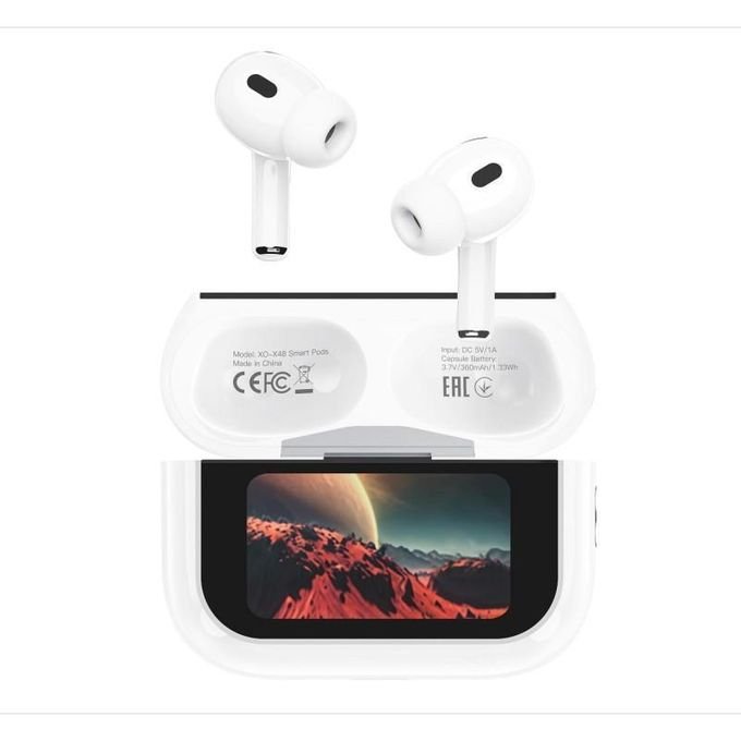 1 XO X48 TWS Earbuds, Wireless handsfree Bluetooth LCD SMART LED color Display Touch screen Box, White - Image 1