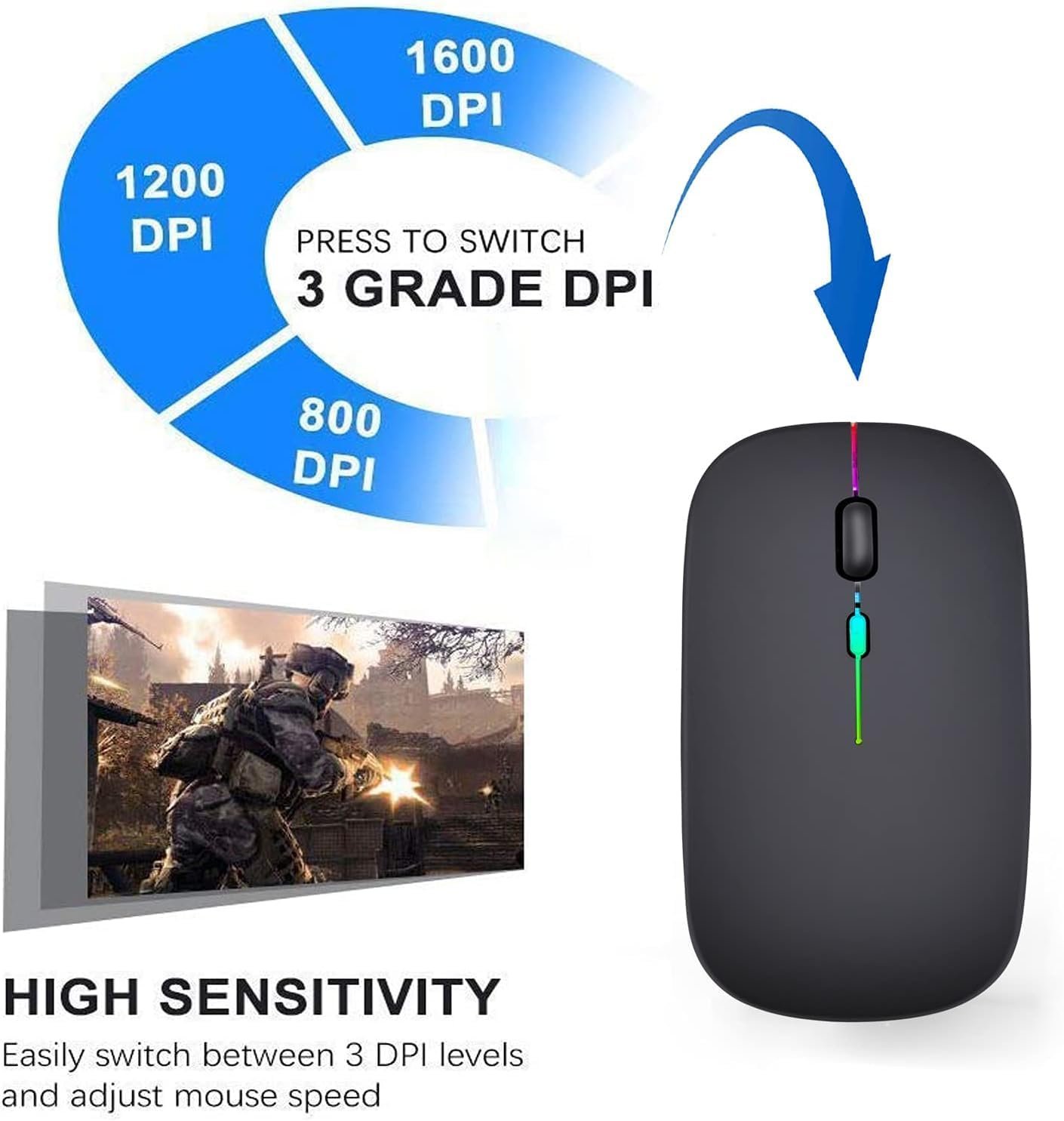 619Nq4WYsIL._AC_SL1486_ ZR3300 Rechargeable Wireless Bluetooth mouse with RGB light, long life stable USB transmission distance of 10m - Black - Image 1