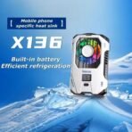 X136 Phone Cooler, Semiconductor Cooling System, LED Temperature Display, 89mm Compatible Width, Built-in Battery, Type-C, White