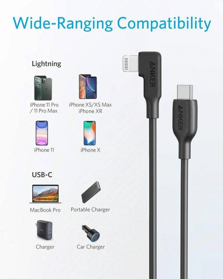 USB-C to 90 Degree Lightning Cable (6 ft)